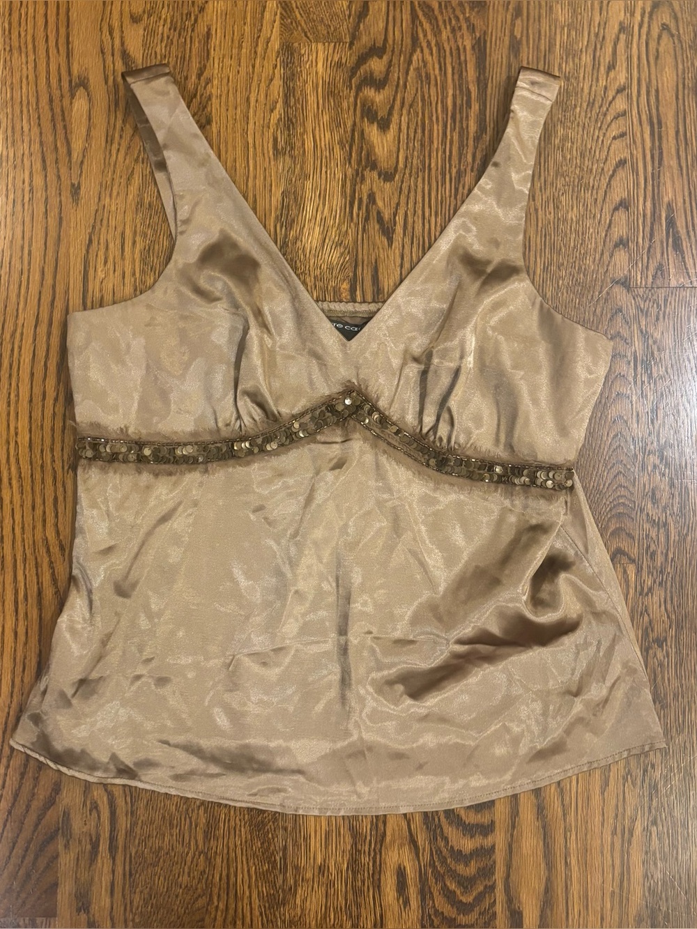 Y2K Pierre Cardin Champagne Satin Sequin Cami Top - L